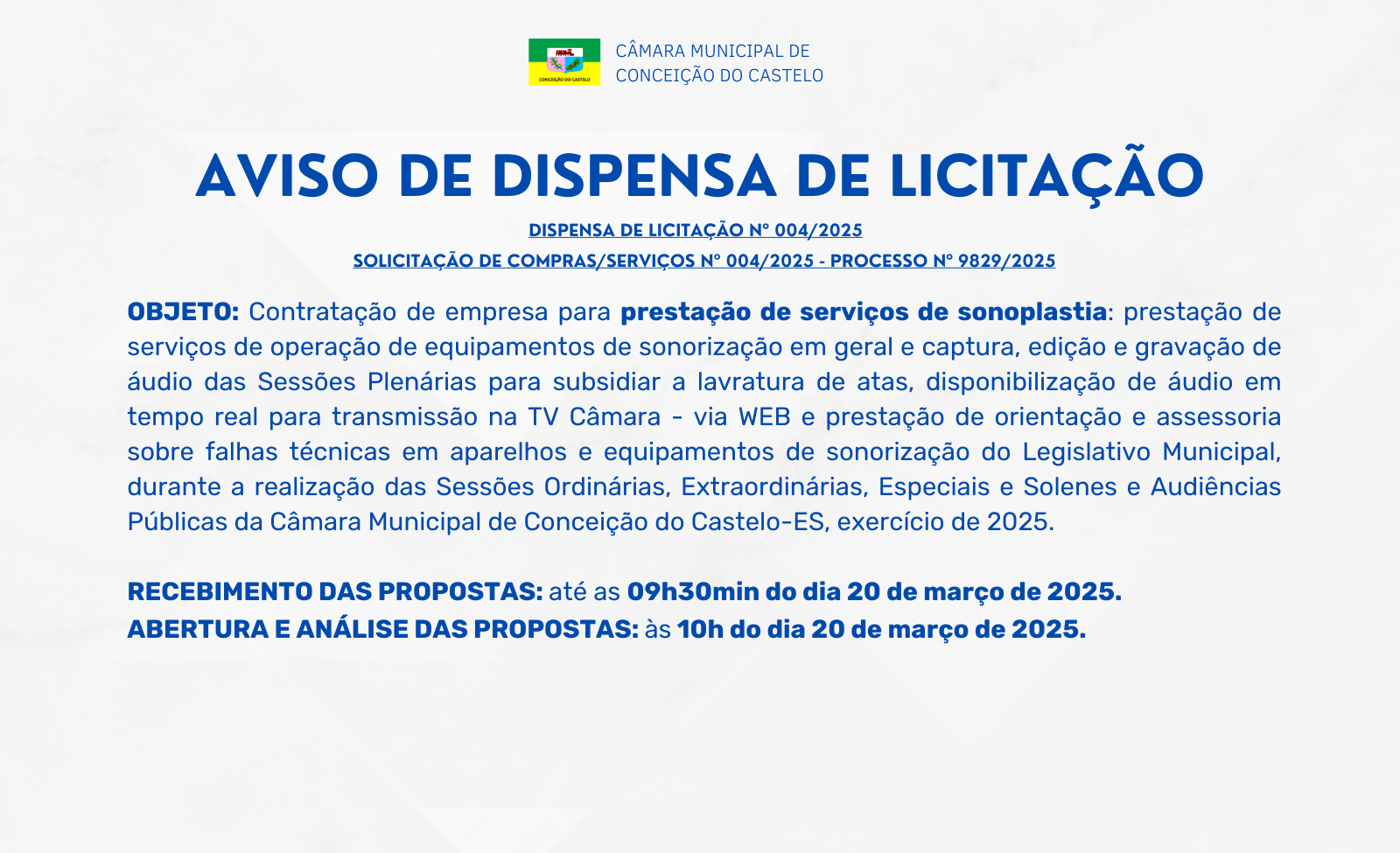 AVISO DE DISPENSA DE LICITAÇÃO Nº 004/2025